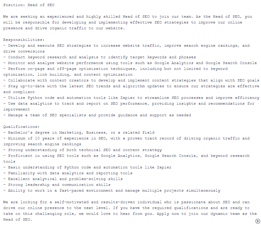 Here’s what ToolBaz wrote based on our sample prompt